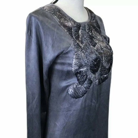 Tony Cohen Washed Silk Straw Design Zipper Dress - Picture 6 of 12